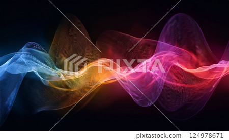 深色背景上流動的彩色煙霧軌蹟的抽象聲波影像 124978671