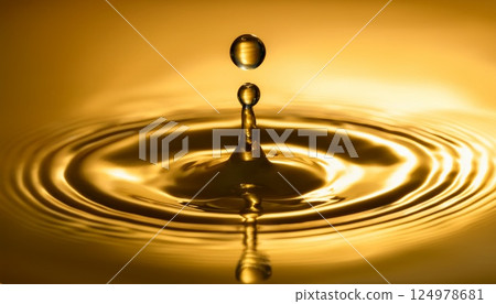 The moment when a drop falls on liquid gold and creates ripples 124978681