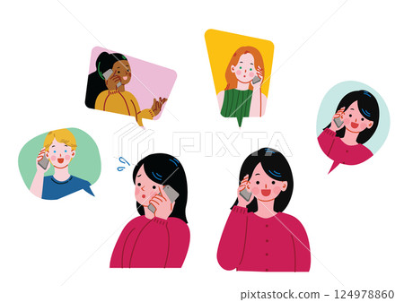 女孩在電話裡和朋友聊天 124978860