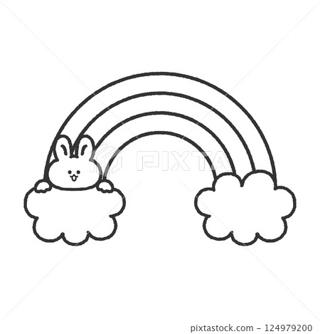 彩虹和兔子的線描 124979200