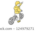 男孩指著自行車黃色 124979271