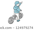 男孩指著一輛腳踏車 - 藍色 124979274