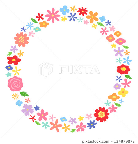 Colorful floral circular ring frame Colorful floral circular ring frame 124979872