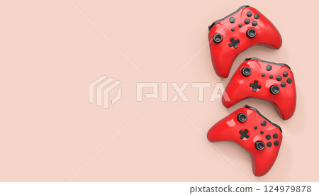 Realistic red azure video game joysticks or gamepads on pink background 124979878