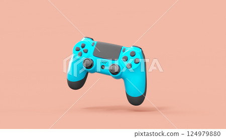 Realistic blue video game joysticks or gamepads on pink background 124979880