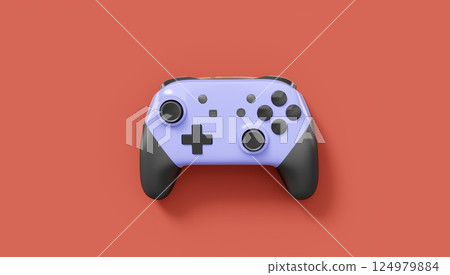 Realistic grey video game joysticks or gamepads on red background 124979884