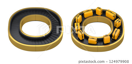 Set of Airport luggage conveyor belt or baggage claim area with suitcases on white. Set of Airport luggage conveyor belt or baggage claim area with suitcases on white. 124979908