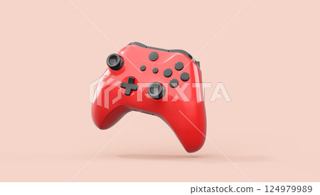 Realistic red azure video game joysticks or gamepads on pink background 124979989