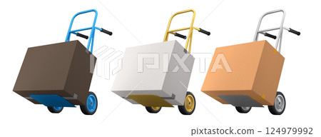 Set of Airport luggage cart or baggage trolley side with cardboard boxes or cartons Set of Airport luggage cart or baggage trolley side with cardboard boxes or cartons 124979992