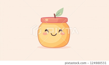 Cute baby food logo featuring a smiling apple puree jar in soft pastel colors ideal for infants and toddlers Generative AI 124980531