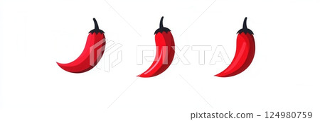 Modern chili pepper logo featuring sleek design with bold red color and minimalist fire icon for branding and culinary appeal 124980759
