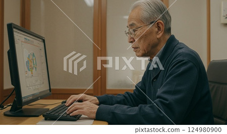 Elderly people using personal computers 124980900
