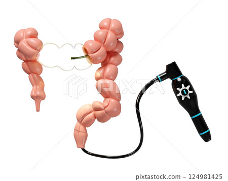 Colonoscopy to find the cause of disease isolated. check digestive, intestine health concept, 3d illustration render 124981425