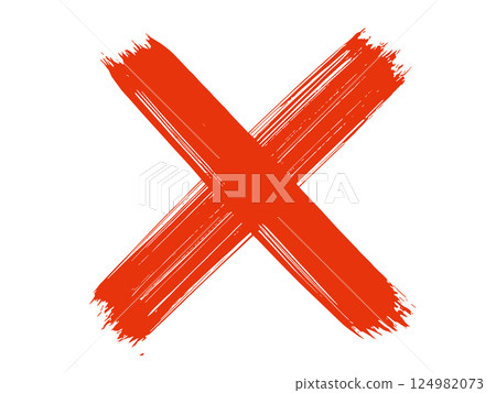 A cross drawn vigorously in vermilion ink 124982073