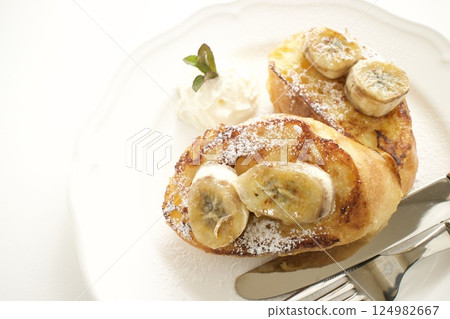 Banana topped French toast Banana topped French toast 124982667