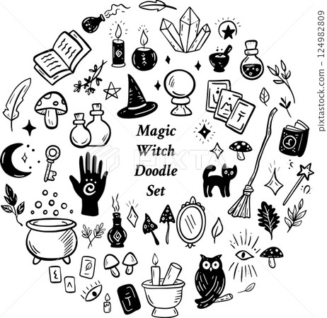 Magical Doodle Elements and Potions for Witches and Wizards in the World of Sorcery and Enchantment Magical Doodle Elements and Potions for Witches and Wizards in the World of Sorcery and Enchantment 124982809