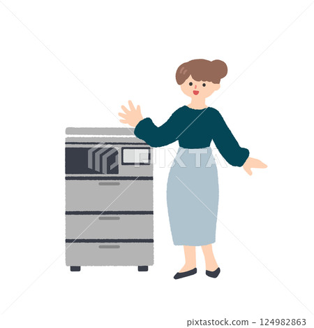 影印機和一名婦女的插圖 影印機和一名婦女的插圖 124982863