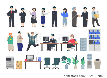 辦公室工作人員和用品插圖集 124982865