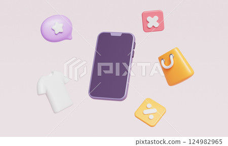 Smart Phone Online Shopping Store App Page Icon. 3D Rendering Smart Phone Online Shopping Store App Page Icon. 3D Rendering 124982965