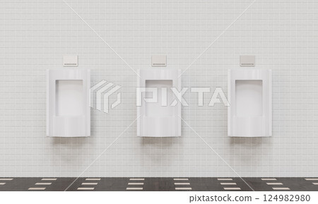 Clean Men's Restroom White Urinal. 3D Rendering Clean Men's Restroom White Urinal. 3D Rendering 124982980