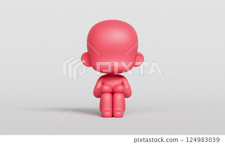 Sitting Simple Cute Child Character Mock up. 3D Rendering Sitting Simple Cute Child Character Mock up. 3D Rendering 124983039