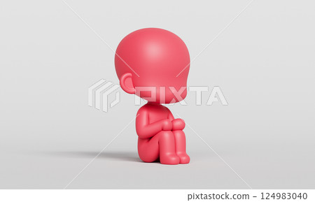 Sitting Simple Cute Child Character Mock up. 3D Rendering 124983040