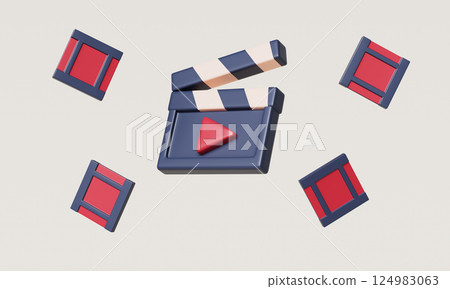 Movie Cinema Icon. Clapperboard and Film Reel. 3D Rendering. 124983063