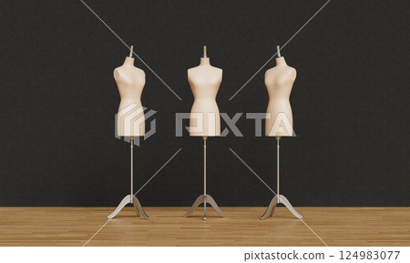 Women's Clothing Torso Mannequin Dummy Mock up. 3D Rendering Women's Clothing Torso Mannequin Dummy Mock up. 3D Rendering 124983077