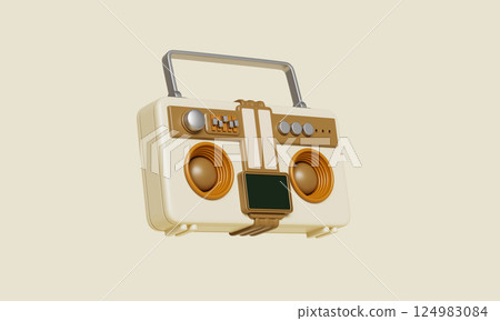 Vintage Retro Boombox Player. 3D Rendering. Vintage Retro Boombox Player. 3D Rendering. 124983084