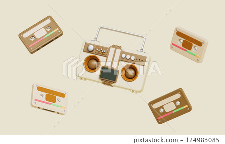 Vintage Retro Boombox Player. 3D Rendering. Vintage Retro Boombox Player. 3D Rendering. 124983085