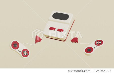 Retro Digital Game Console and Controller. 3D Rendering Retro Digital Game Console and Controller. 3D Rendering 124983092