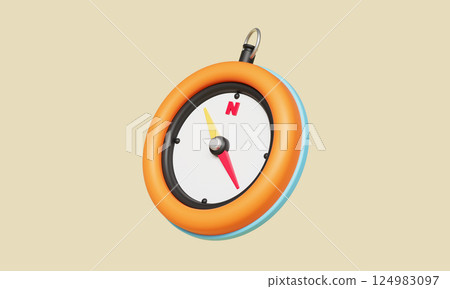 Orange Compass Pointing North Icon. 3D Rendering. 124983097