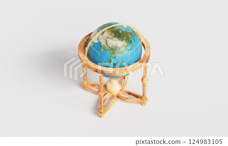 Vintage Wooden Earth Globe Model. 3D Rendering. 124983105
