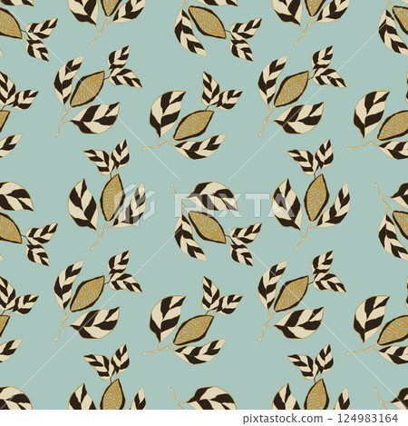 Seamless pattern with cocoa bean branches, hand drawn sketch, outline doodle drawing. For packaging, wrapping, label, wallpaper, on blue background. Seamless pattern with cocoa bean branches, hand drawn sketch, outline doodle drawing. For packaging, wrapping, label, wallpaper, on blue background. 124983164