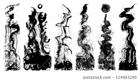 瀑布墨水畫手繪插畫 瀑布墨水畫手繪插畫 124983290