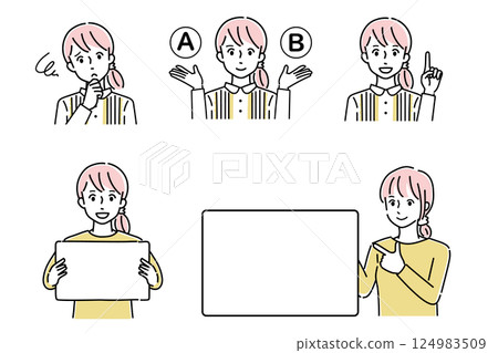 Young woman gesture set 124983509