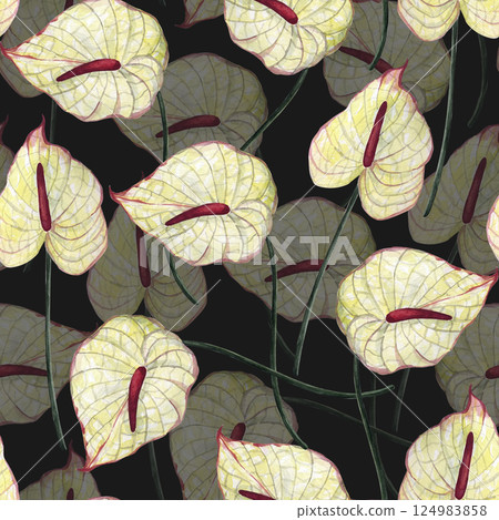 Watercolor seamless pattern with different wild flowers. Cute floral pattern perfect for textile design. Cute background for fabric, textile, wallpaper. Meadow with flowers. 124983858