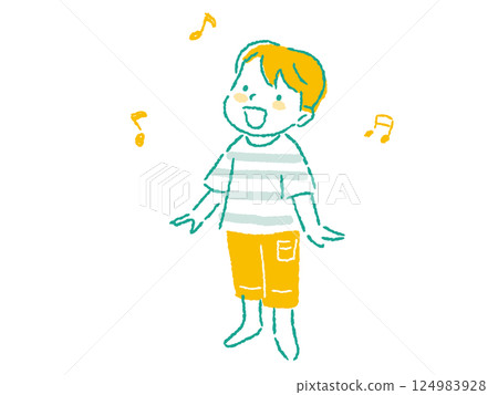 Illustration of a boy singing happily and energetically, hand-drawn Illustration of a boy singing happily and energetically, hand-drawn 124983928