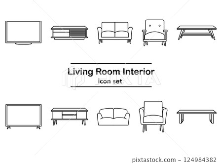 客廳家具的簡單線條畫插圖圖示集 客廳家具的簡單線條畫插圖圖示集 124984382