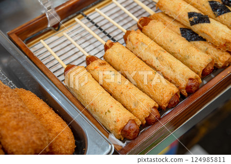 Korean traditional street food. fish cake. 124985811