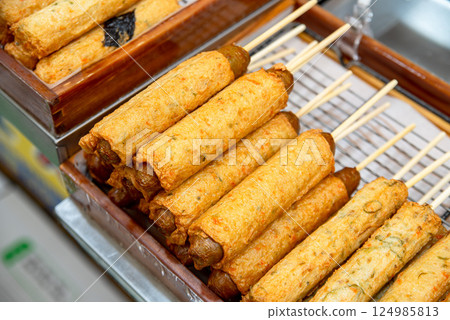 Korean traditional street food. fish cake. 124985813