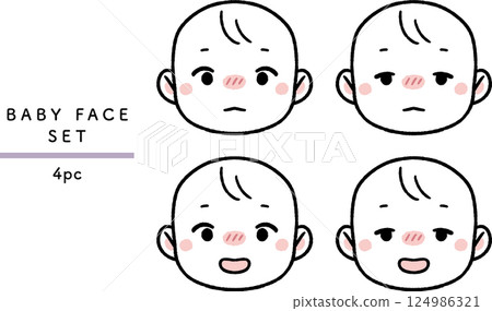 嬰兒面部表情集-不舒服的嬰兒病臉集 124986321