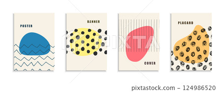 Collection of creative art hand drawn covers, templates, backgrounds, placards, brochures, banners, flyers. Minimalistic posters with color shapes and drawing sketch print. Contemporary funky design Collection of creative art hand drawn covers, templates, backgrounds, placards, brochures, banners, flyers. Minimalistic posters with color shapes and drawing sketch print. Contemporary funky design 124986520