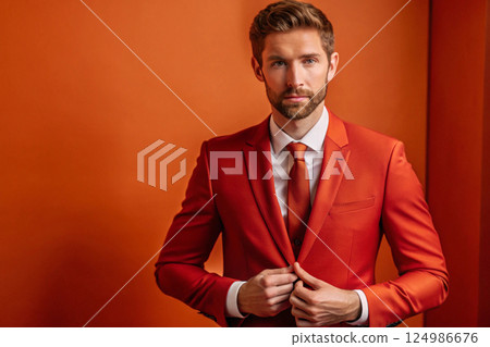 handsome businessman in red jacket 124986676