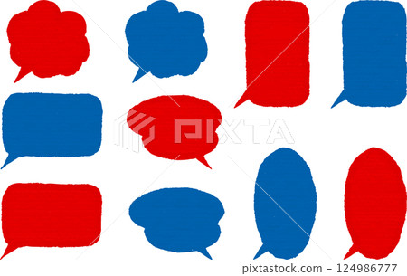 建築紙上的一組手繪紅色和藍色的氣泡 124986777