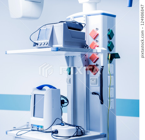 Modern equipment in operating room. Medical devices for neurosurgery. Modern equipment in operating room. Medical devices for neurosurgery. 124986847