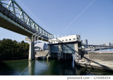 A view of the Keiyo Line overpass and the Akebono Water Gate 124986859