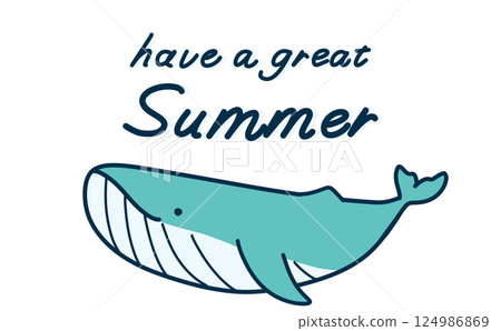 可愛的鯨魚插圖和“祝你夏天愉快”的字樣 可愛的鯨魚插圖和“祝你夏天愉快”的字樣 124986869
