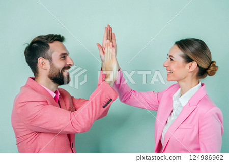 the young business people on a blue background 124986962