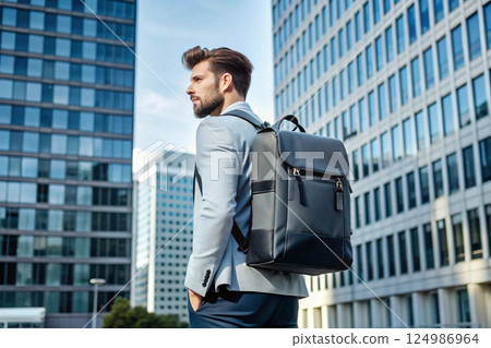 young businessman with suitcase walking in city young businessman with suitcase walking in city 124986964